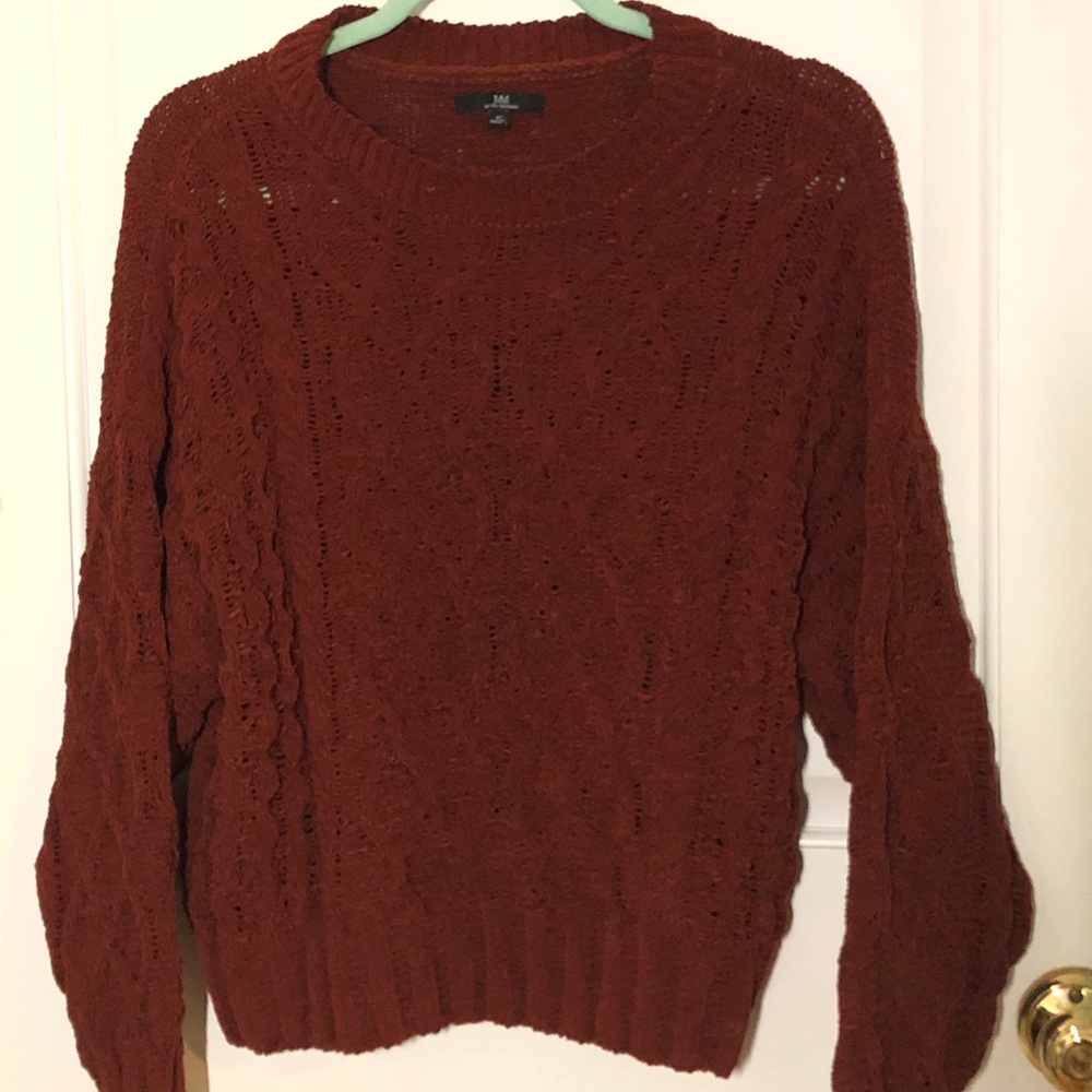 red knit sweatshirt